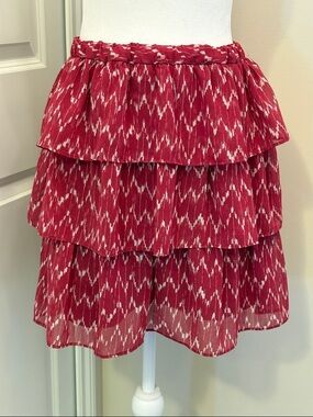 Gap Tiered Ruffled pull on Mini Skirt Berry Red XS elastic waist NNT